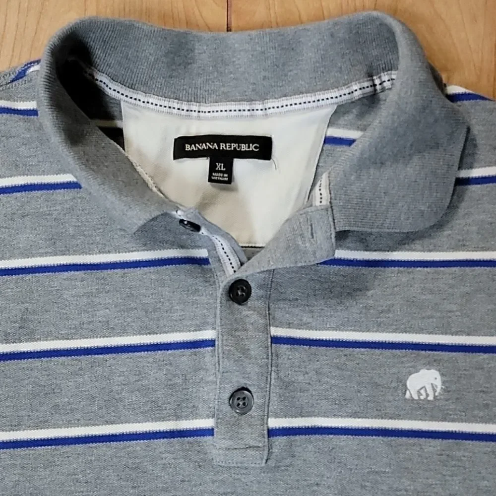 BANANA REPUBLIC GRAY STRIPED COTTON POLO SHIRT